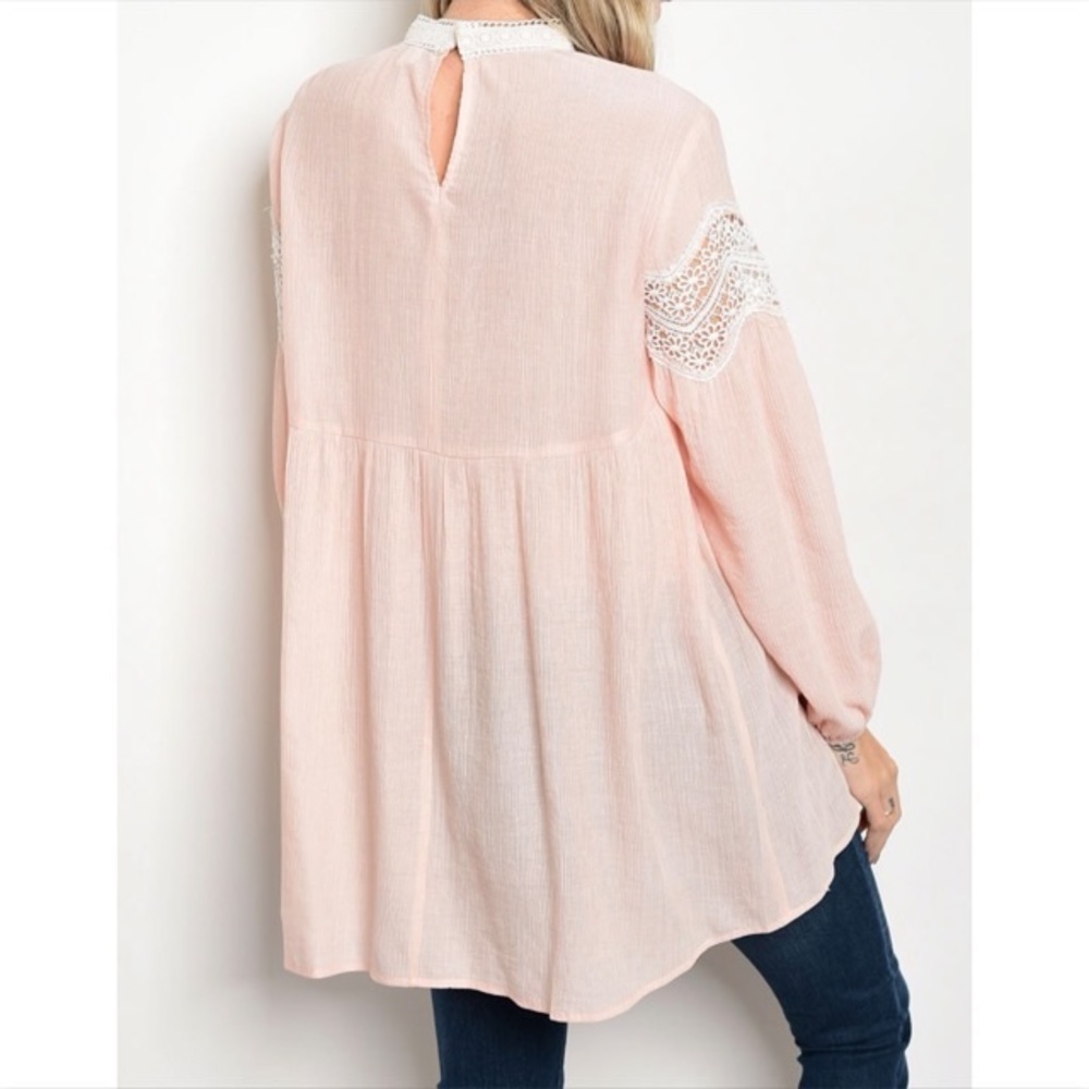 Baby Doll Peach Top with Lace Accents - Picture 2 of 8