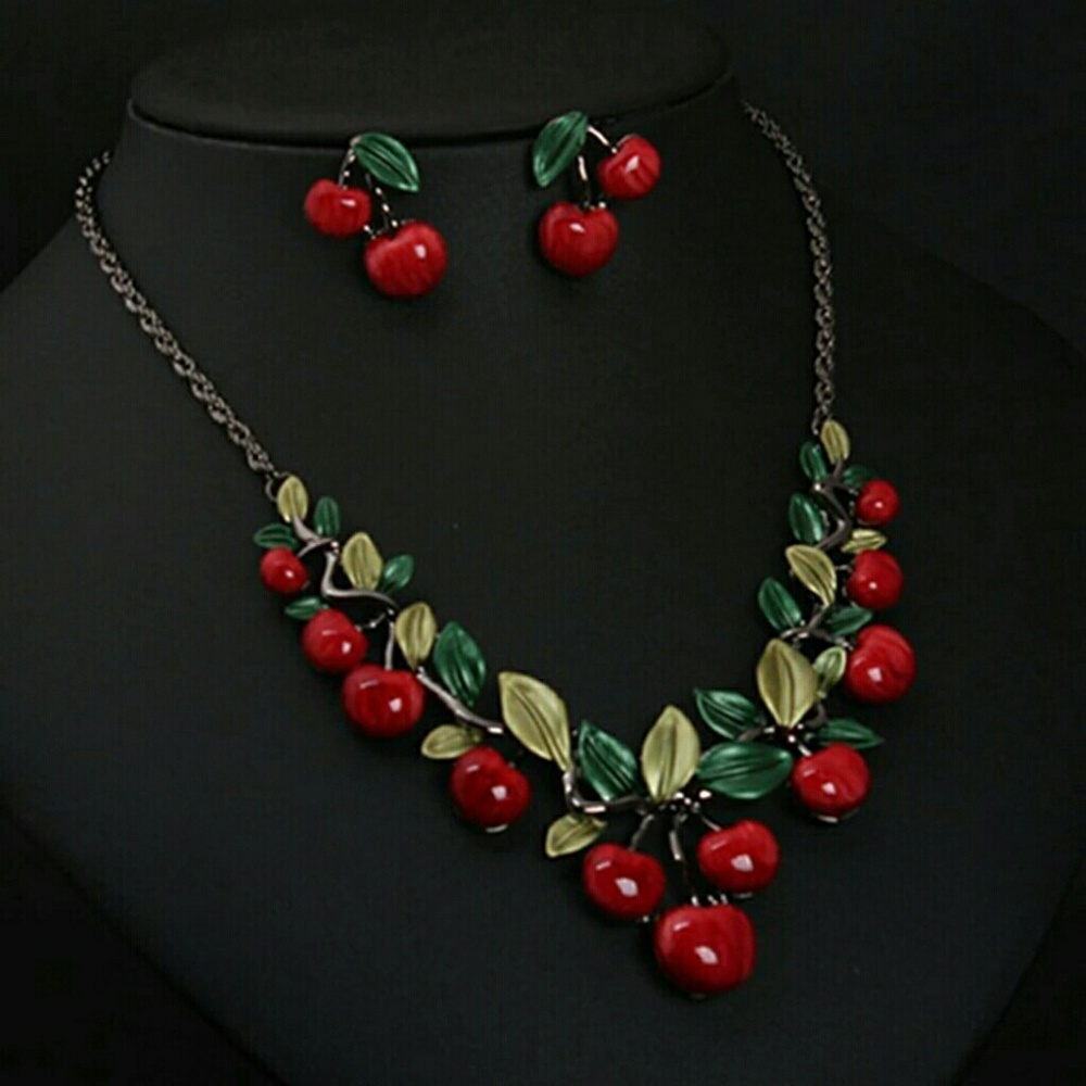Cherry necklace and earring set