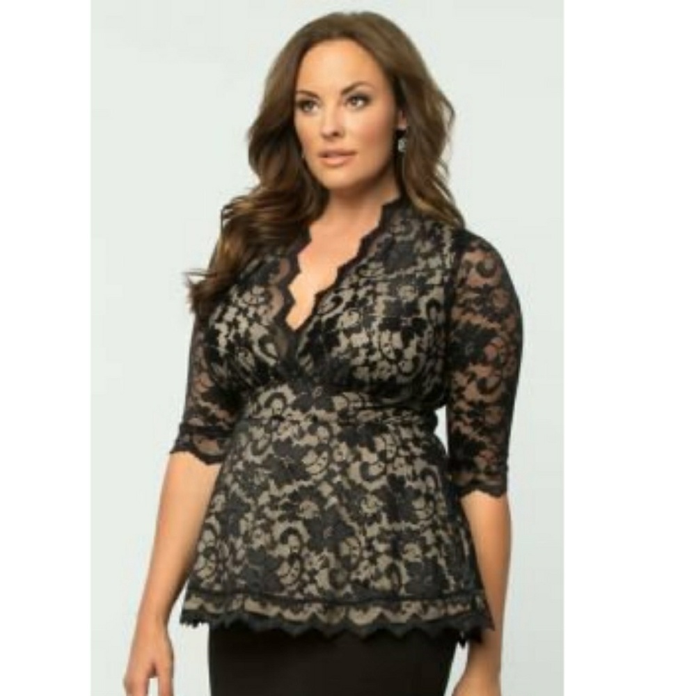 Kiyonna Black & Nude Linden Lace Top