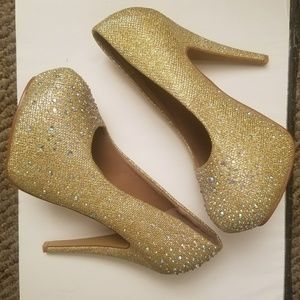 High heels, gold, glittery, platforms, 8.5