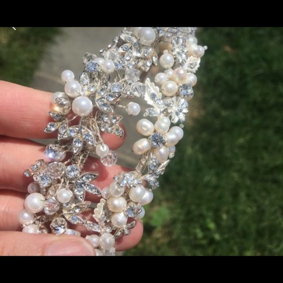 Double band pearl and silver Wedding Head Band