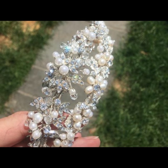 Double band pearl and silver Wedding Head Band