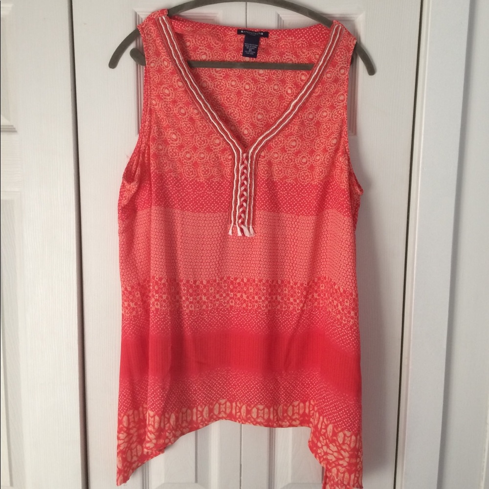 New tank with handkerchief hem and beaded neckline