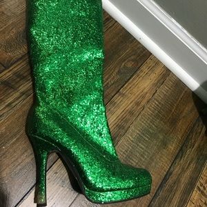 Knee high green glitter boots