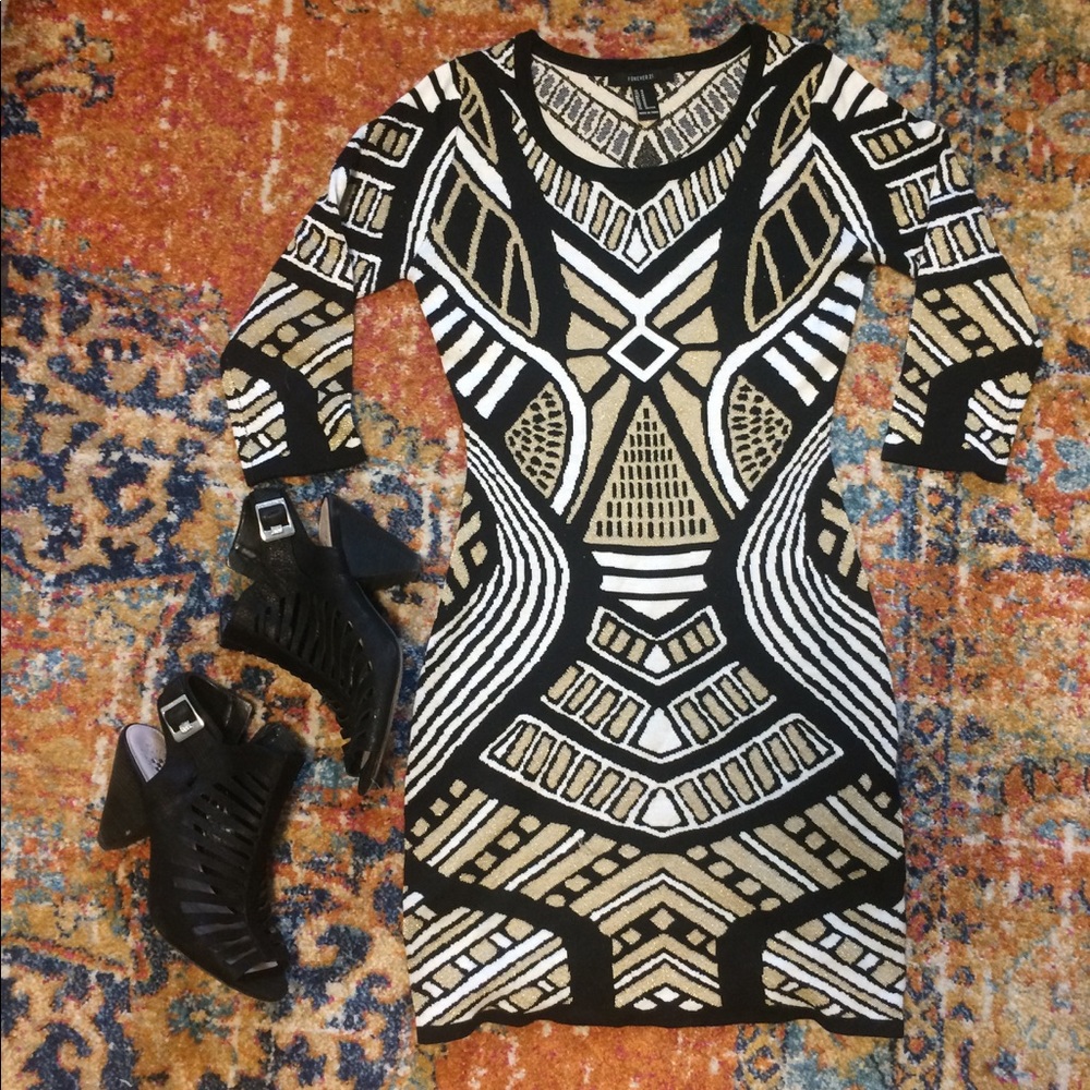 Gold and black bodycon dress