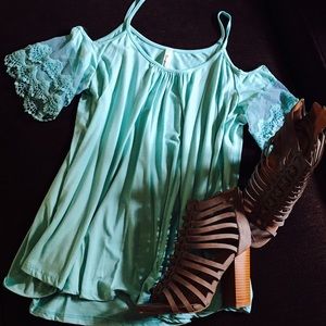 Mint Lace Off Shoulder Top