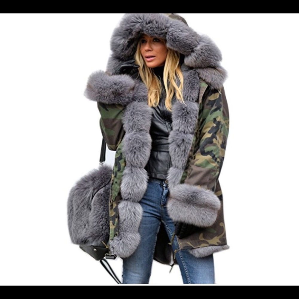Roiii Camo Jacket with faux grey fur
