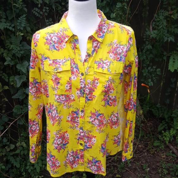 Ivy Jane Floral Yellow Sunflower Button Shirt XS - Picture 1 of 5