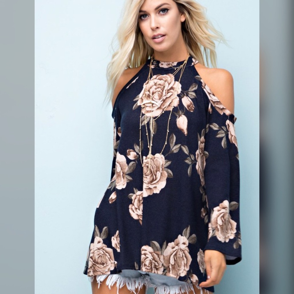 Navy Floral Long Sleeve Top - Picture 3 of 3