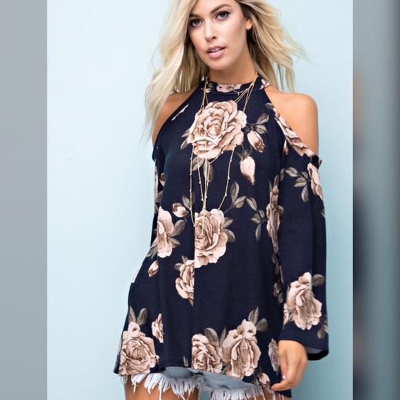 Navy Floral Long Sleeve Top - Picture 3 of 3