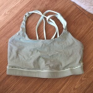 Lulu Lemon Black and Mint Green Stripe Sports Bra