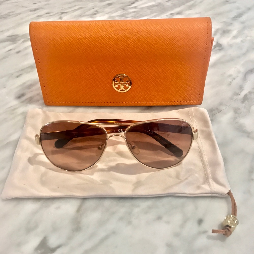 Tory Burch Aviator Sunglasses - Gold, with case