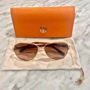 Tory Burch Aviator Sunglasses - Gold, with case