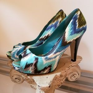 Ikat Satin Peeptoe Heels