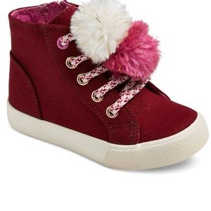 Pom Pom maroon and white toddler girl sneakers