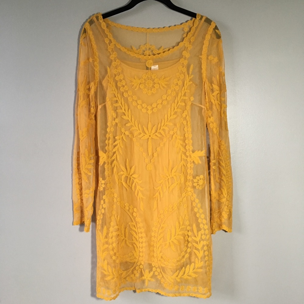 Yellow Gold H&M Lace Overlay Mini Dress