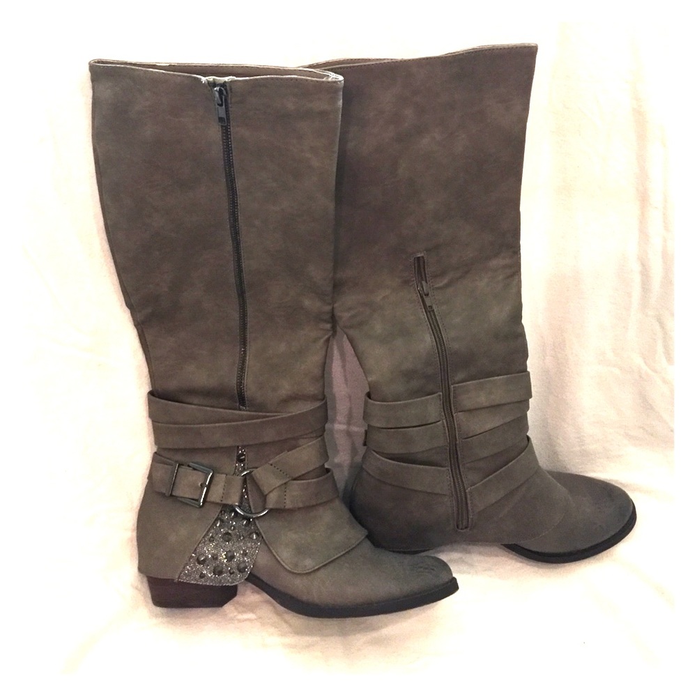 Not Rated Stone Covered Heel Knee High Boots 9