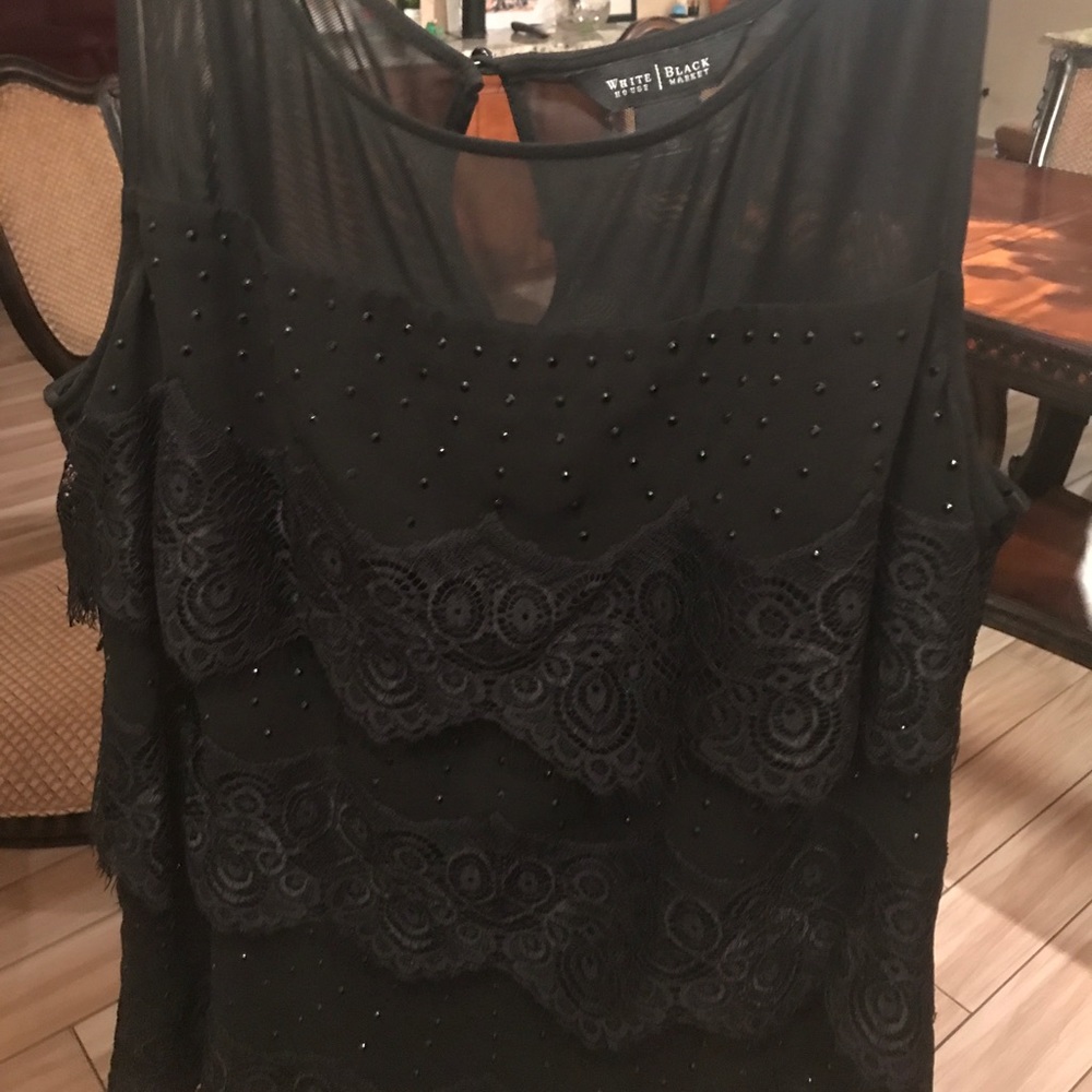 NWT WHBM sleeveless black on black top Size 10