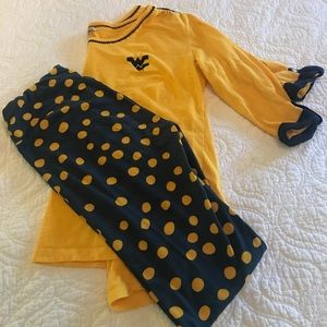 Lularoe OS navy and mustard polka dots leggings