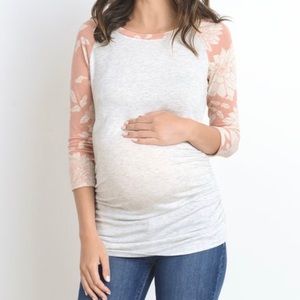 Grey & blush floral maternity raglan tee