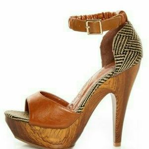 Tan/Cognac vegan leather wooden heel shoes