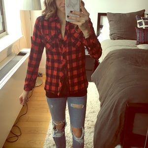 Red and Black Plaid Button Down