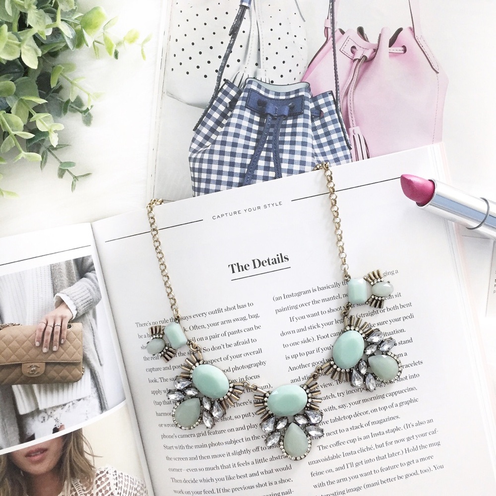 "Ivy" Necklace || Mint & Clear Crystal Statement