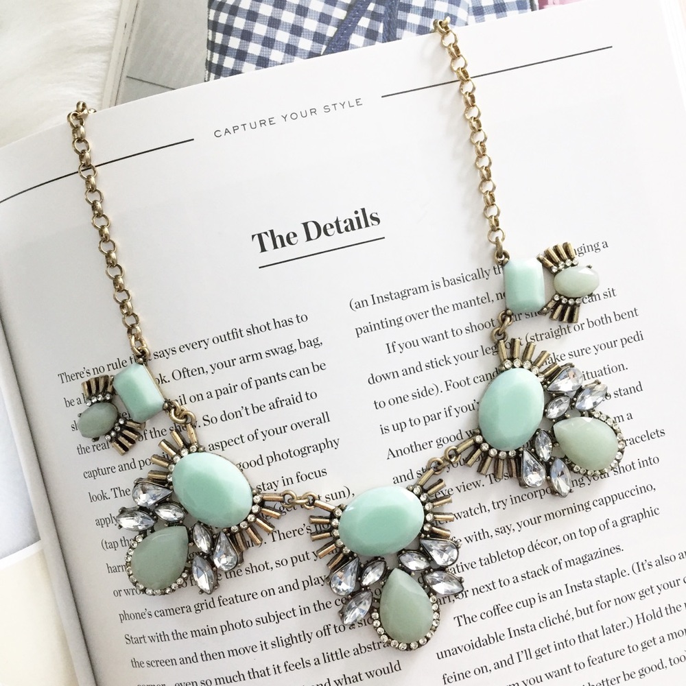 "Ivy" Necklace || Mint & Clear Crystal Statement - Picture 2 of 9