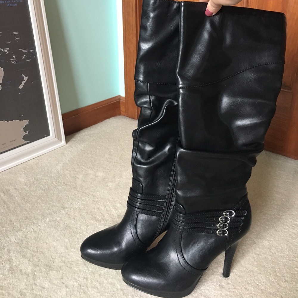Black tall boots with stiletto heel 6.5