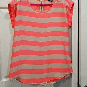 express neon pink and tan striped top medium