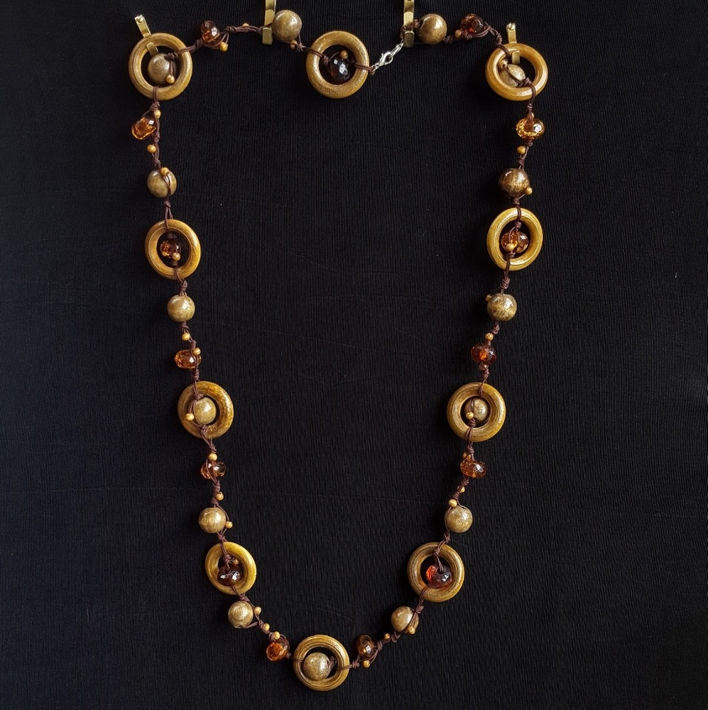 Beautiful 38" Wood and Bead Necklace