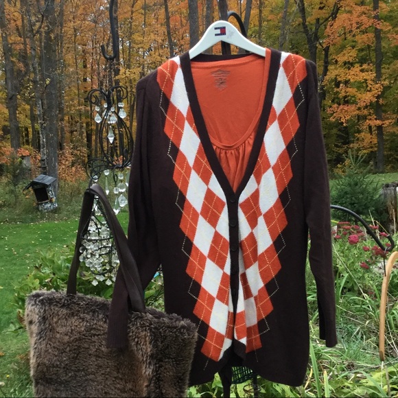 🍁 EPLC Tommy Hilfiger WOMAN Argyle CARDIGAN SZ LG- 1X - Picture 1 of 16
