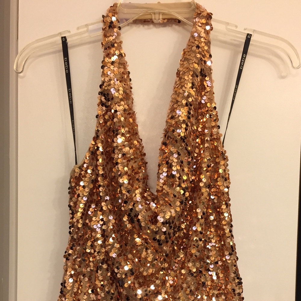 Bebe gold sequin halter M medium