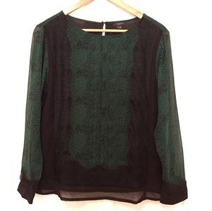 Ann Taylor Green + Black Blouse (S)