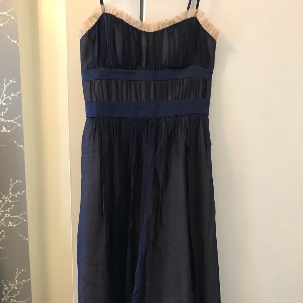 Navy silk chiffon dress