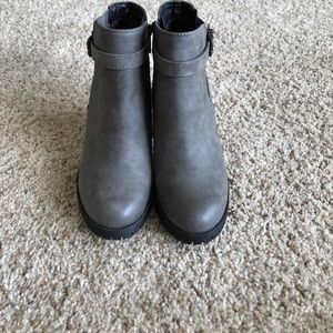Gray and black ankle booties