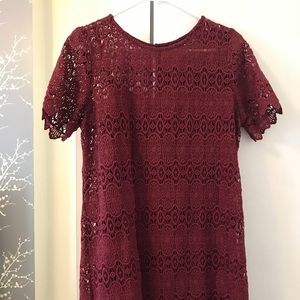 Burgundy lace shift dress