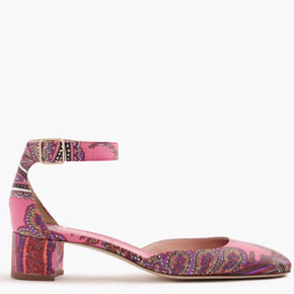 J.Crew Paisley Printed Leather Heels, size 8