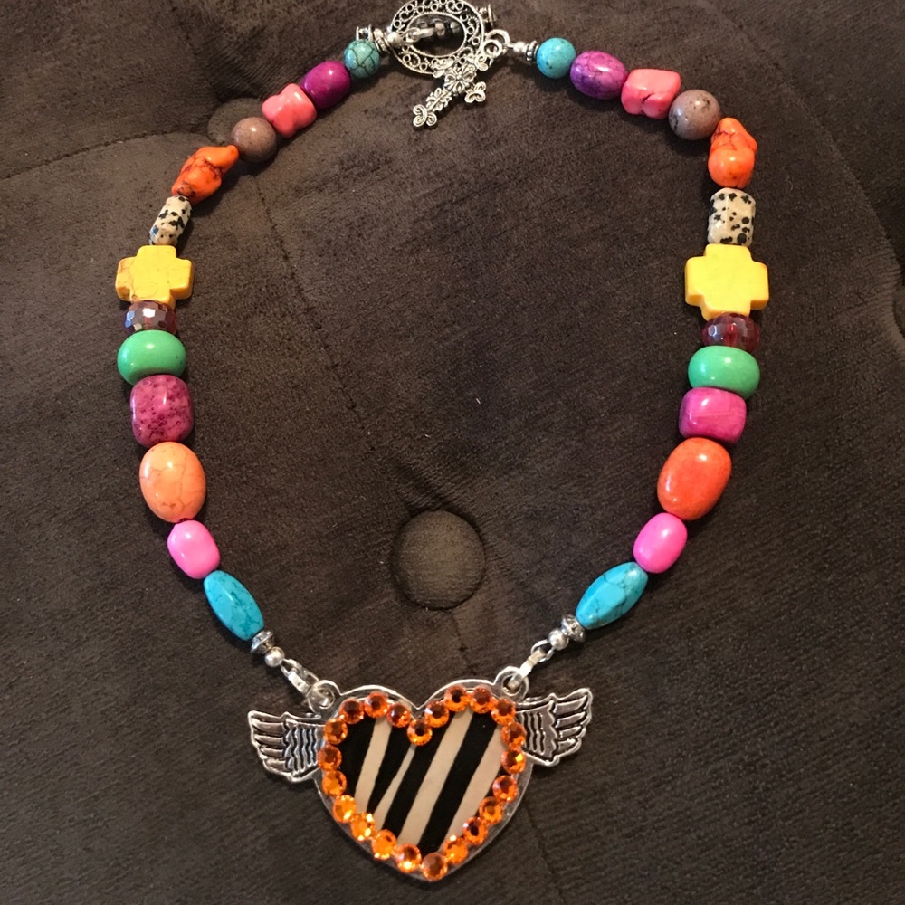 Winged heart Swarovski Crystal Beaded Necklace