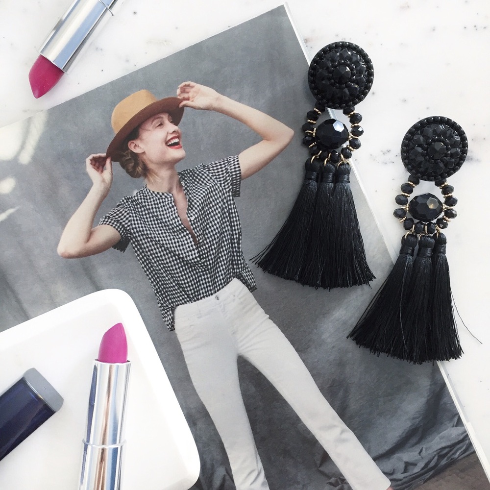 “Mila" Earrings || Black Tassel Statement