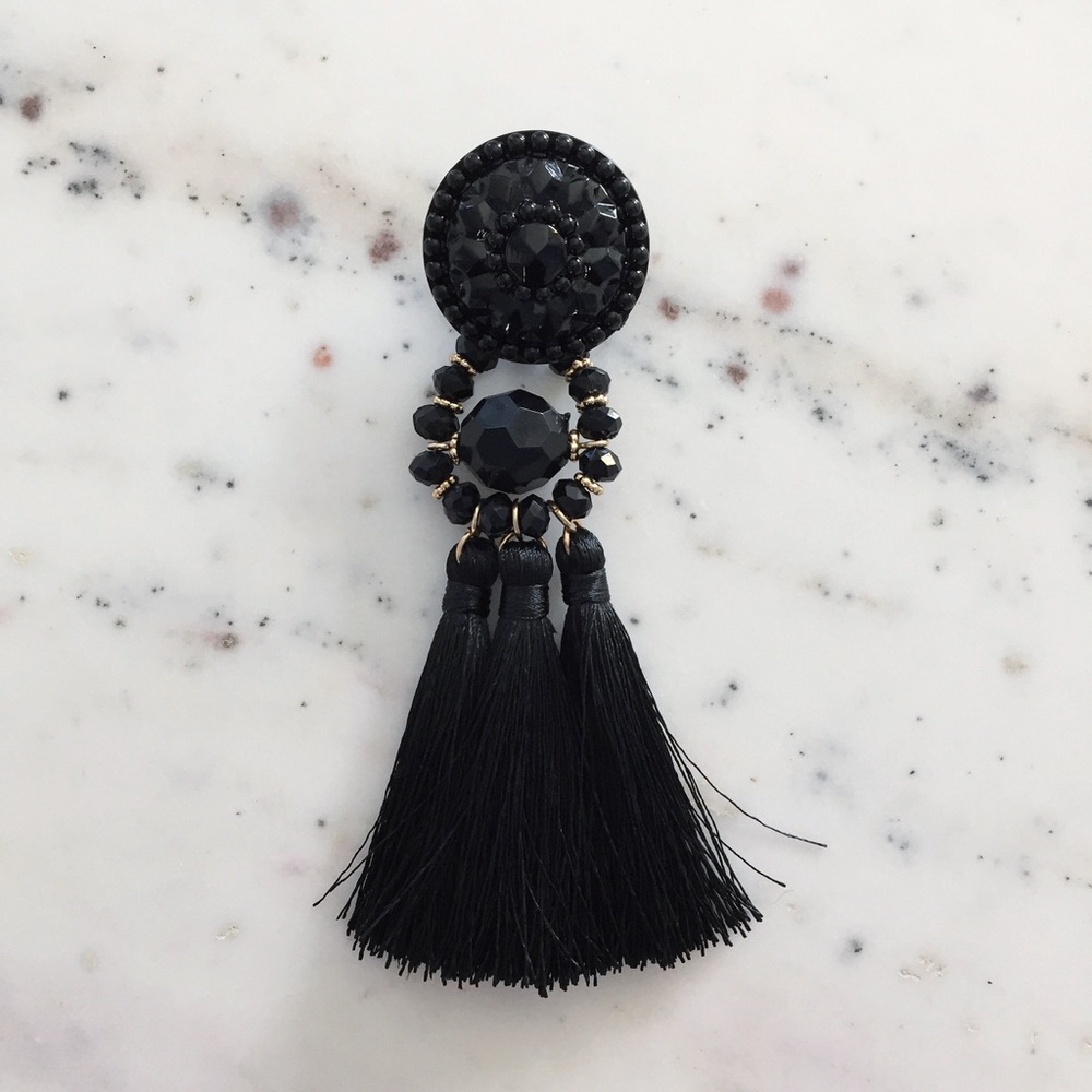 “Mila" Earrings || Black Tassel Statement - Picture 5 of 9