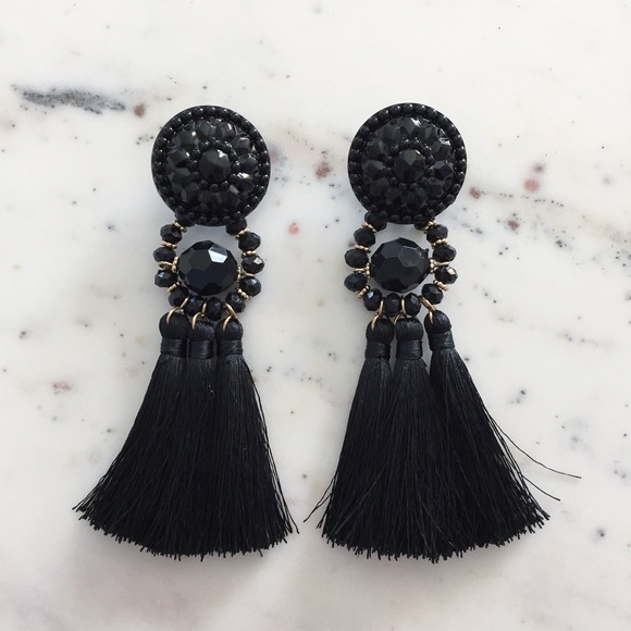 “Mila" Earrings || Black Tassel Statement - Picture 2 of 9