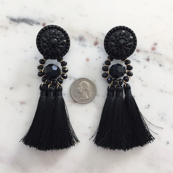 “Mila" Earrings || Black Tassel Statement - Picture 4 of 9