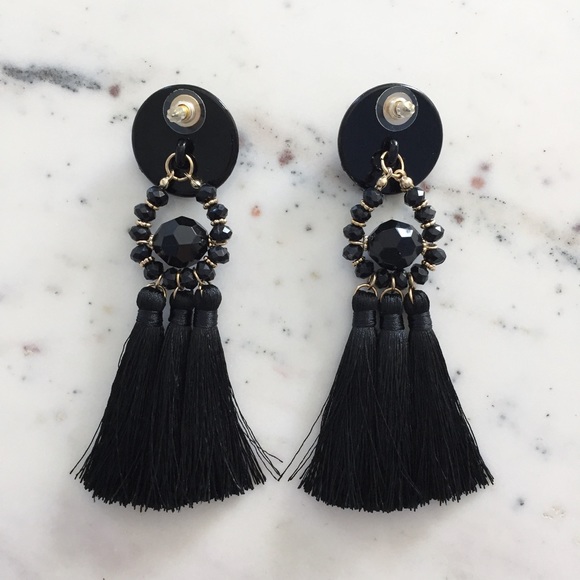 “Mila" Earrings || Black Tassel Statement - Picture 3 of 9