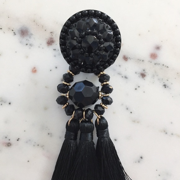 “Mila" Earrings || Black Tassel Statement - Picture 6 of 9