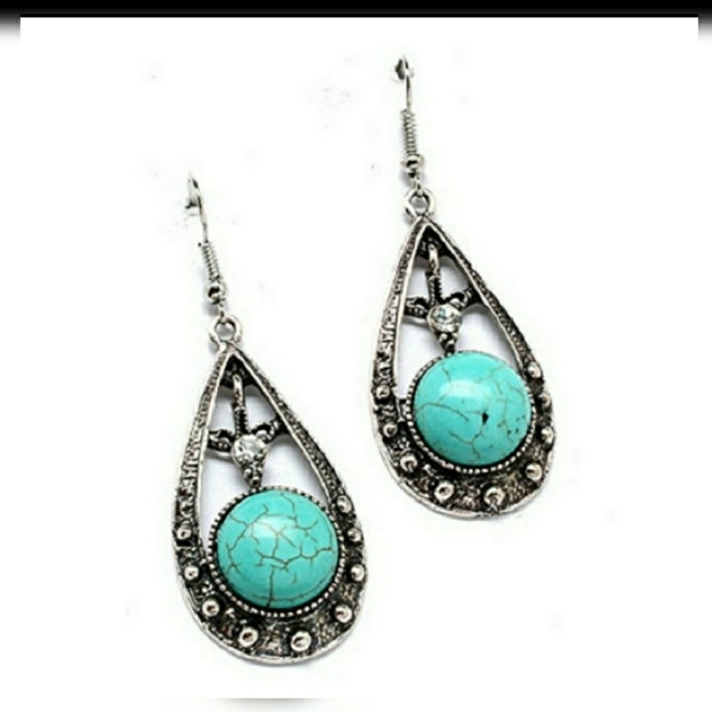 Turquoise & Crystal Drop Earrings - Picture 1 of 1
