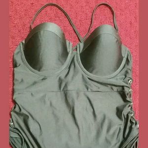 River island olive lace up one peice swimsuit