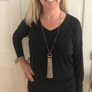 Anthropologie leather fringe necklace