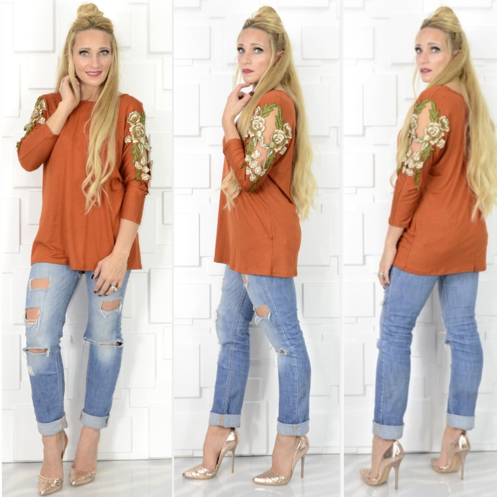 RUSTY ORANGE COLD SHOULDER TOP - Picture 4 of 4