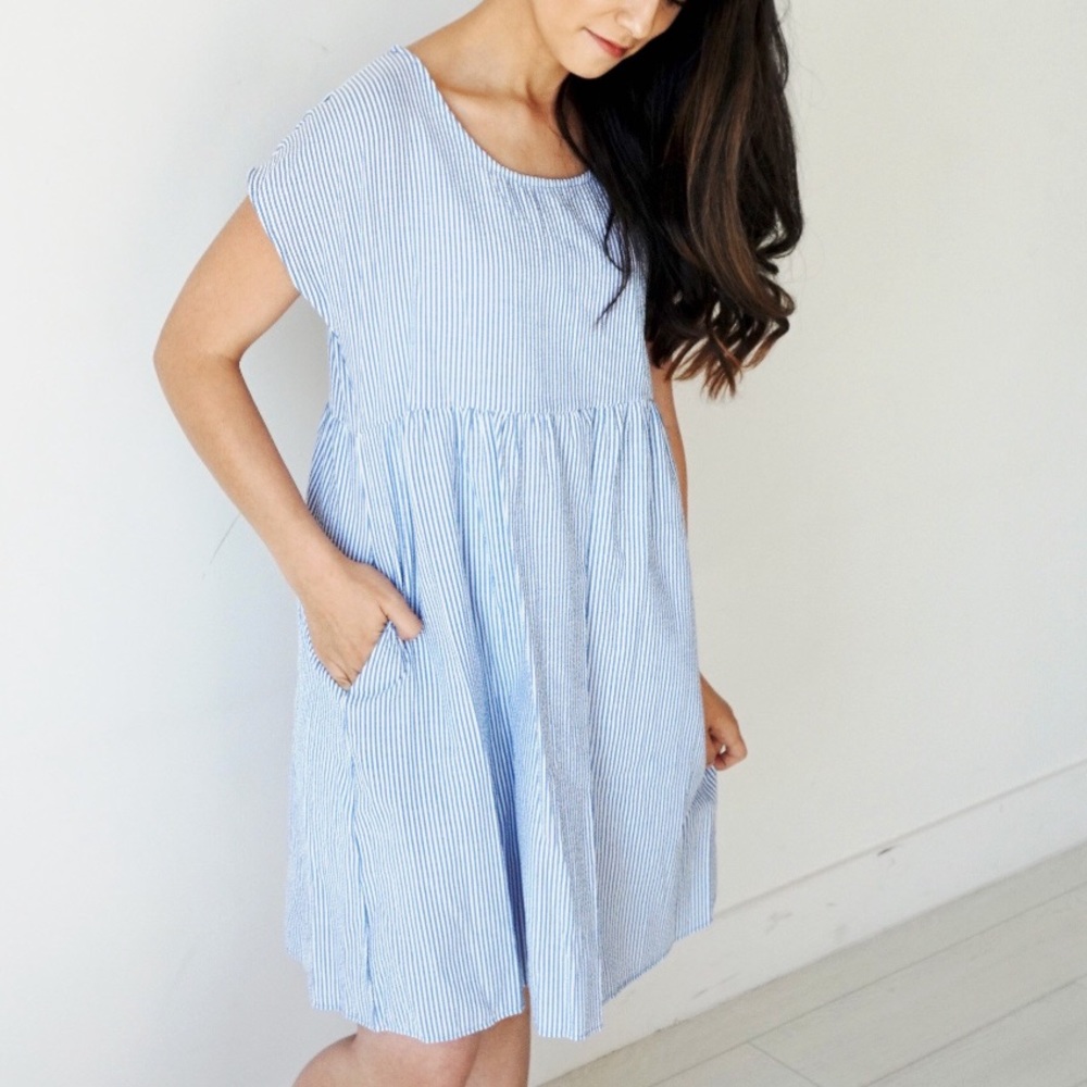 Striped Blue Short Sleeve Dress
